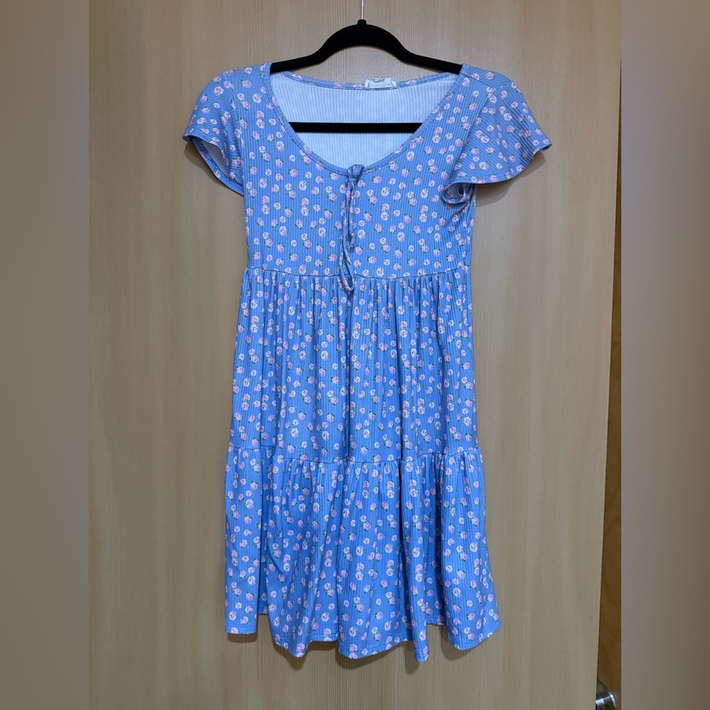 Blue Floral Rose Babydoll Dress